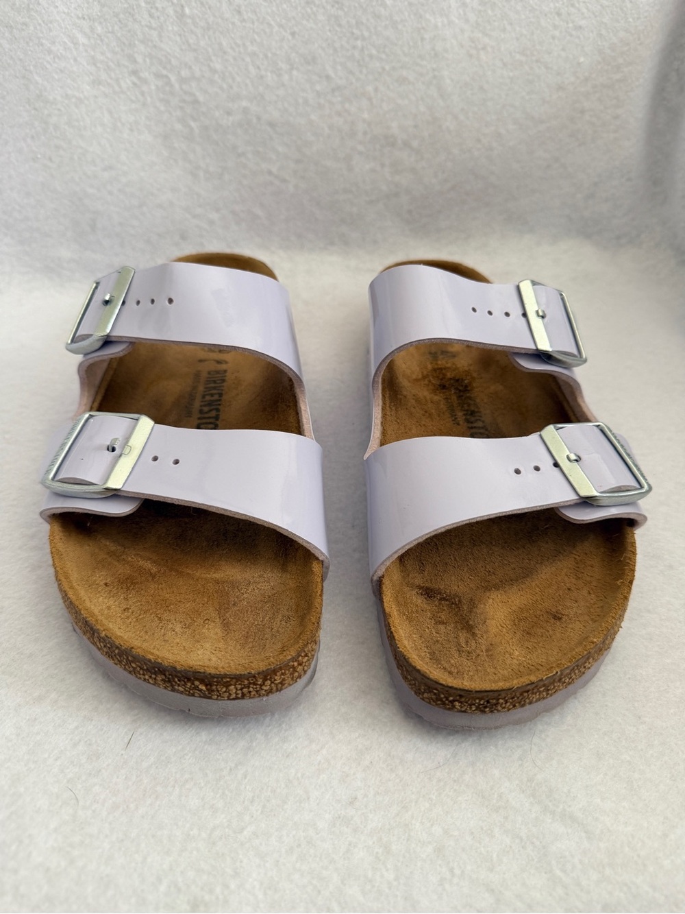 Birkenstock Arizona Patent Double-Buckle Sandal in Light Lavender - Picture 1 of 5